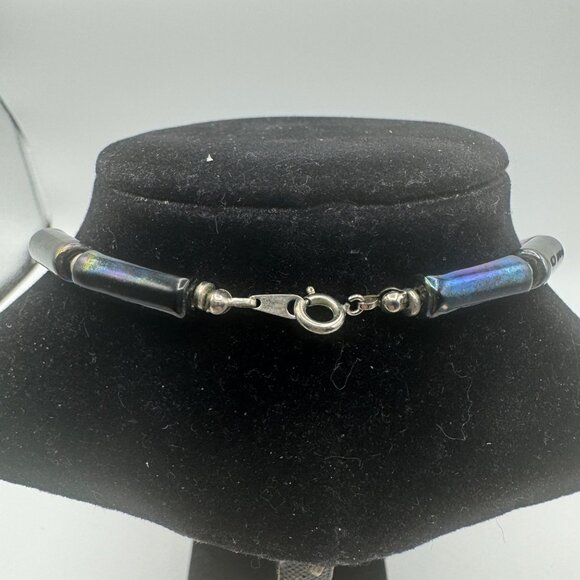 Iridescent Glass Beaded Statement Necklace With Large Centerpiece & Barrel Clasp - Picture 4 of 4